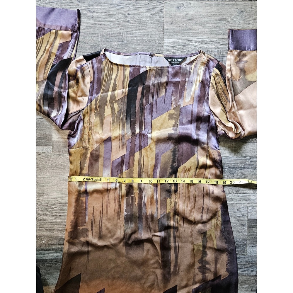 Citron Santa Monica Abstract Geometric Print Tunic Top Purple Tan Silk Blend M - Picture 4 of 9